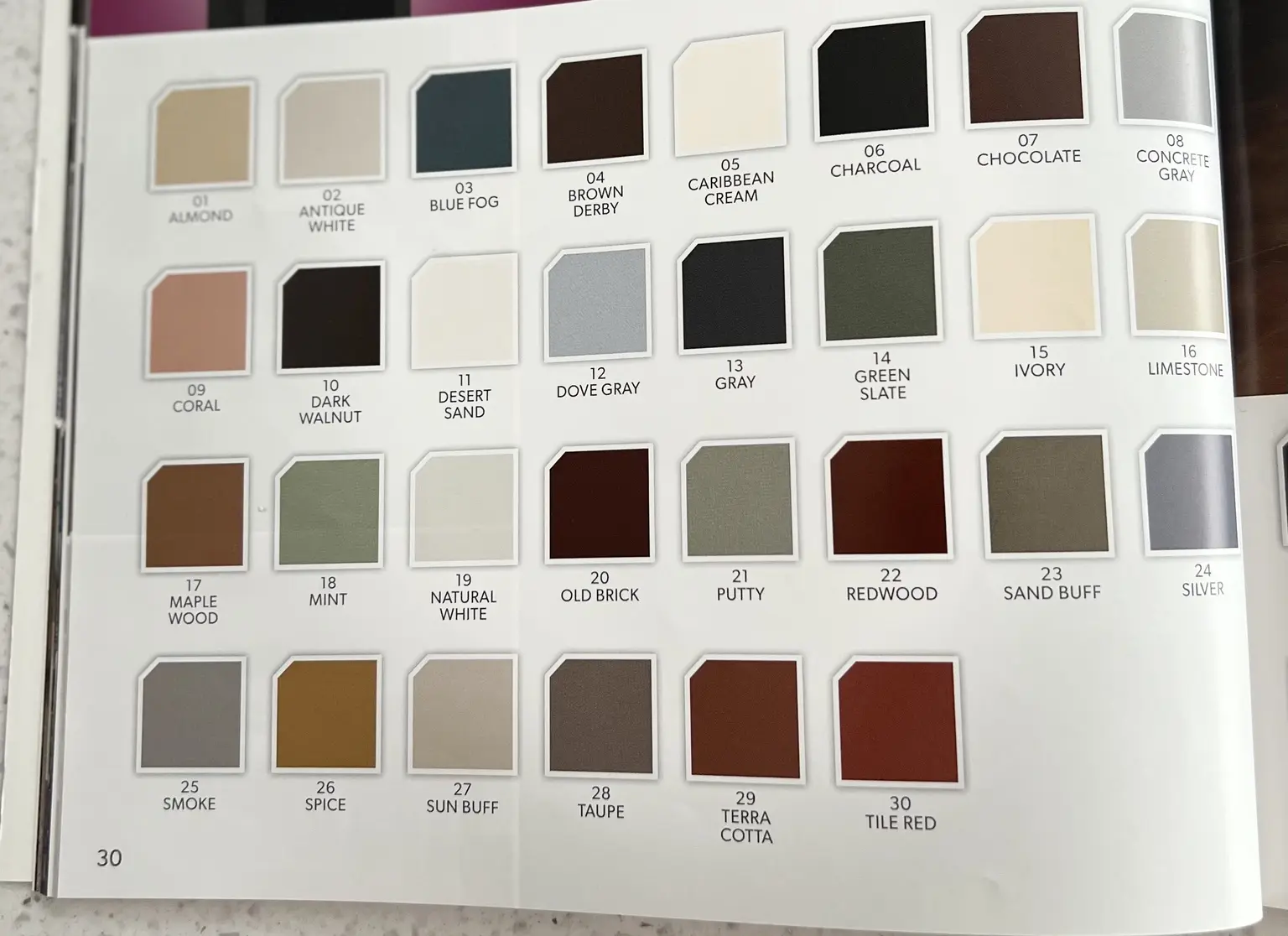 Catálogo orientativo de colores disponibles para acabados